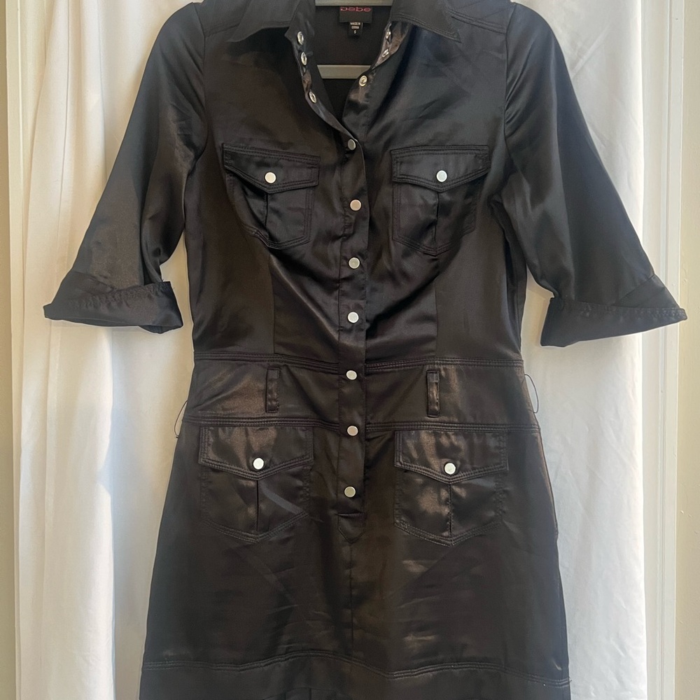 2B Bebe Black Buttoned Shirt Dress with Notched Collar